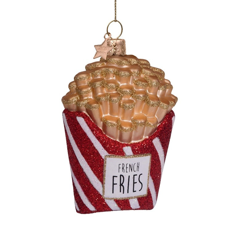 Glass Red/White Glitter French Fries Ornament