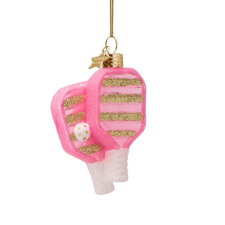 Glass Pink/Green Pickleball Ornament