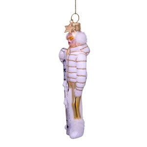 Glass White Ski Lady Ornament