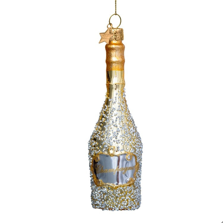 Gold Champagne Bottle w/ Diamonds Ornament