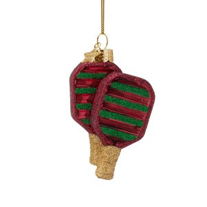 Glass Red Green Pickleball Ornament