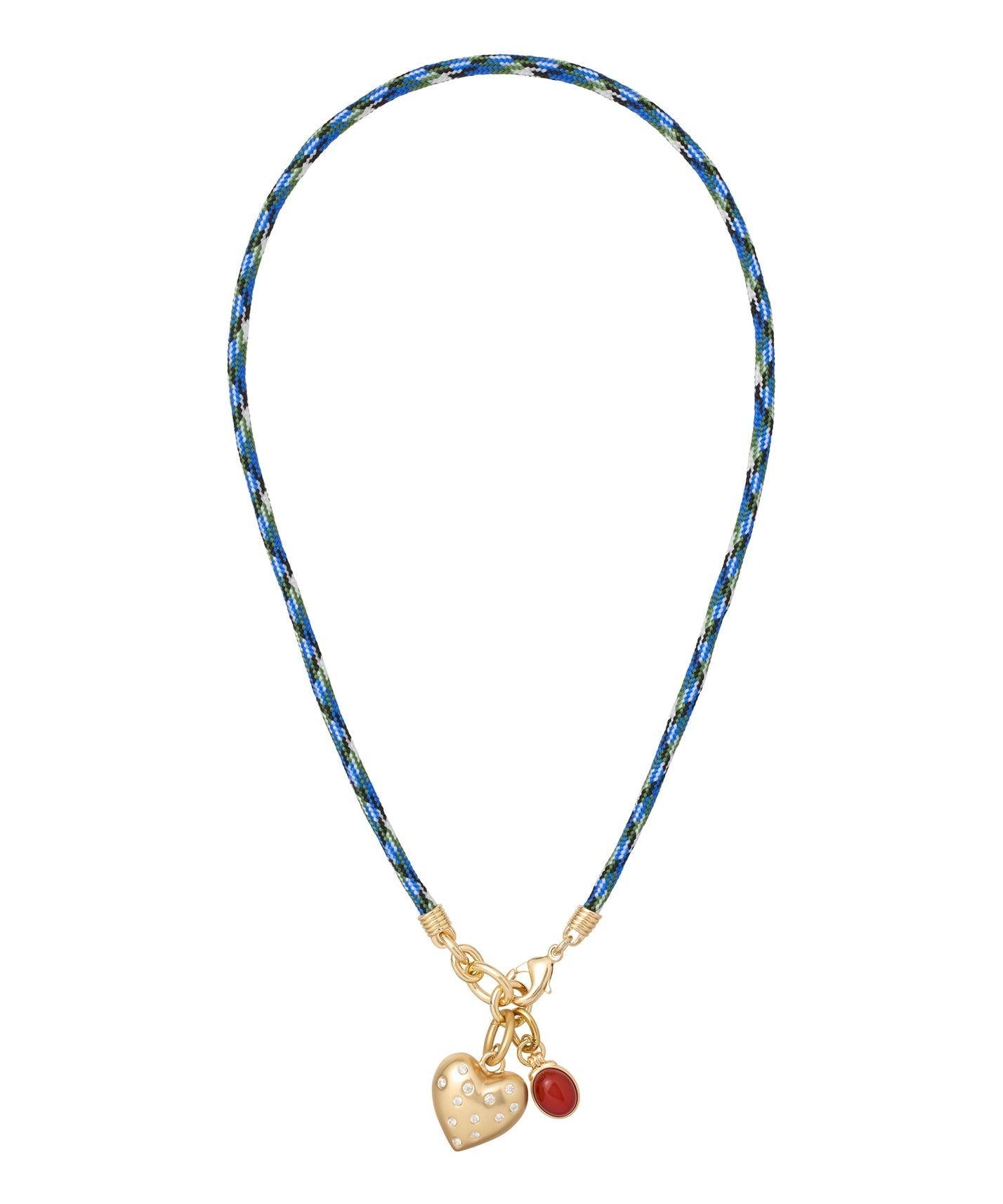 The Happy Cord Charm Necklace in Blue Jean w/ Twinkle Twinkle Heart & Carnelian Cab Charms