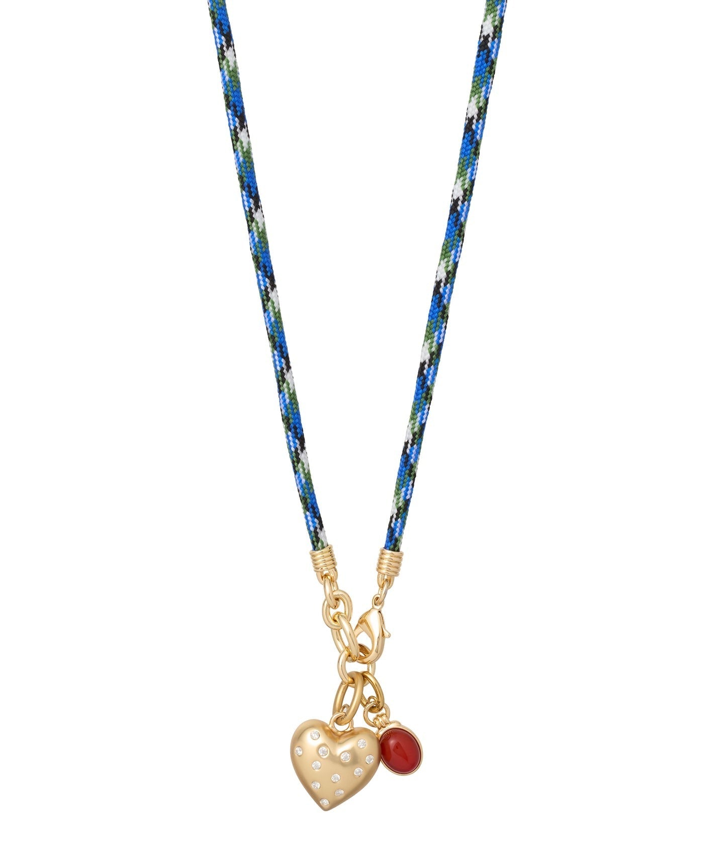 The Happy Cord Charm Necklace in Blue Jean w/ Twinkle Twinkle Heart & Carnelian Cab Charms