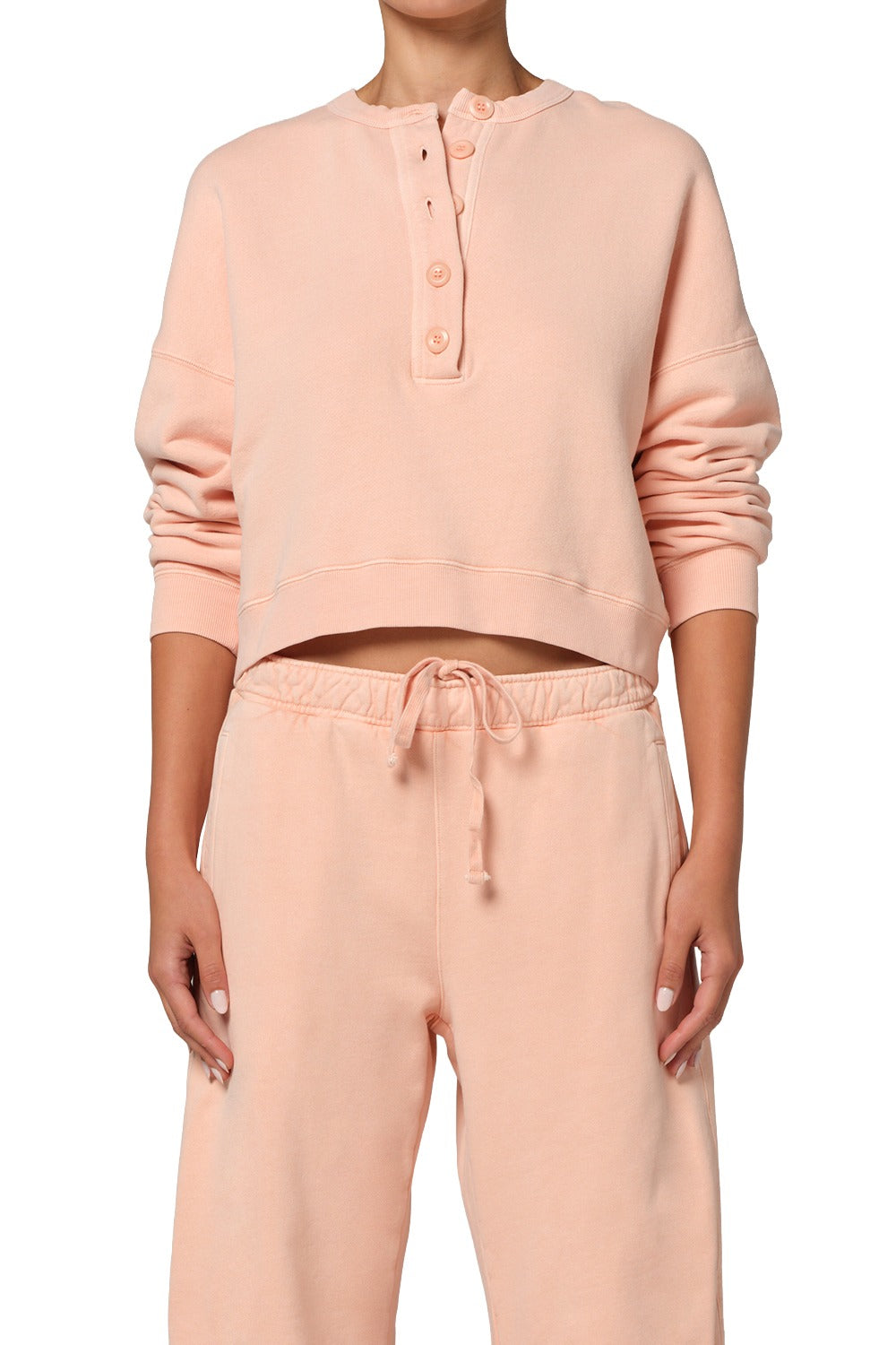 Rhomboid Henley in Melon Creme