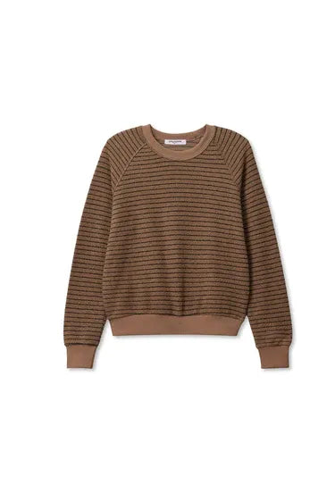 Alexi Stripe French Terry Crew Sweatshirt in Mocha/Charcoal