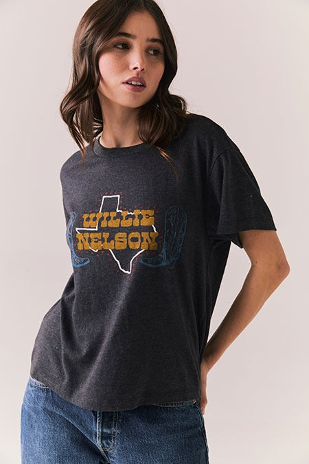 Willie Nelson Texas Boots Tee in Vintage Black