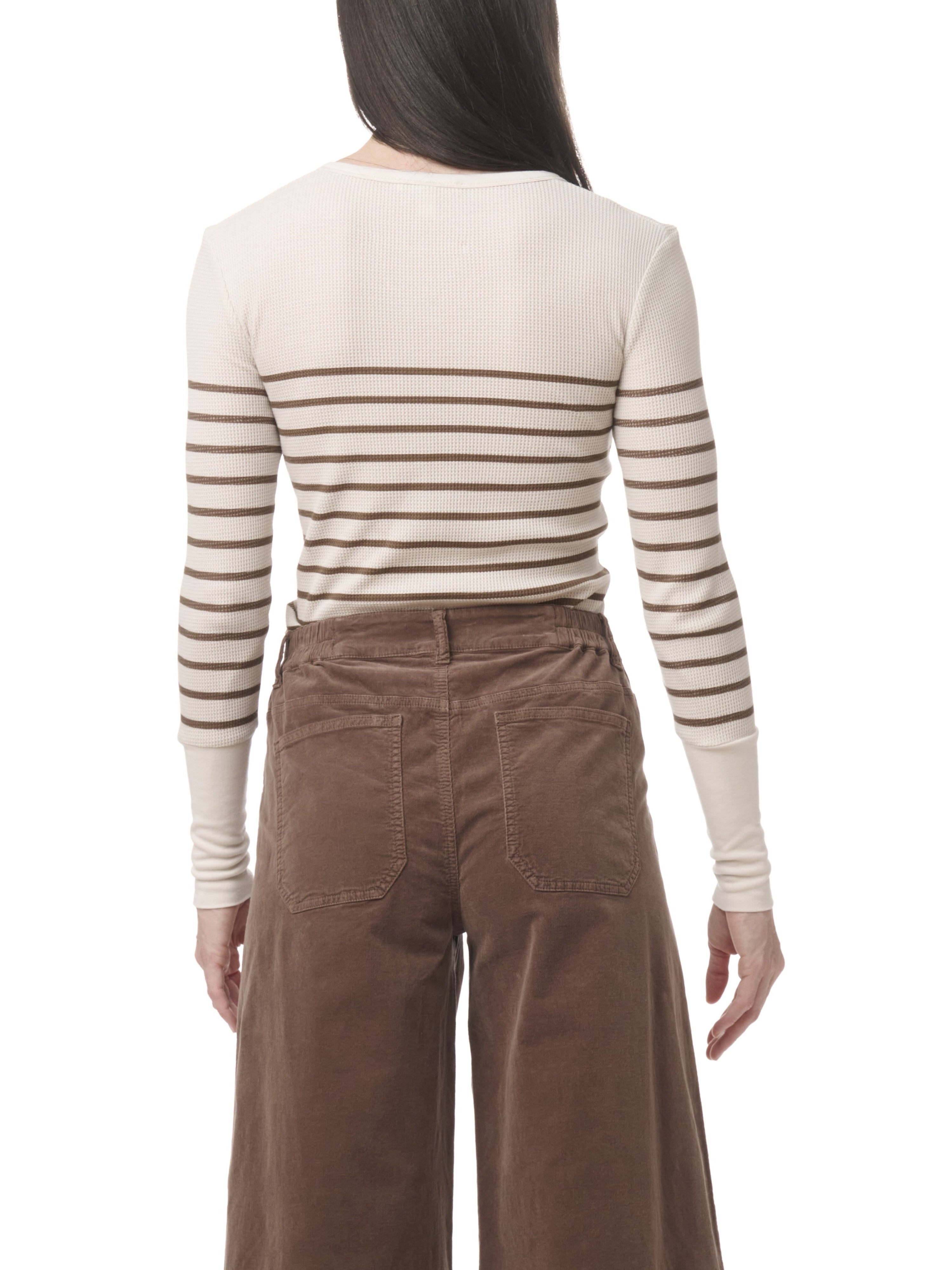 Thermal Forever Stripe Henley in Pale Oak Heather/Soft Chocolate