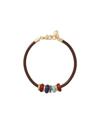 The Leather Stone Slider Bracelet in Dark Brown