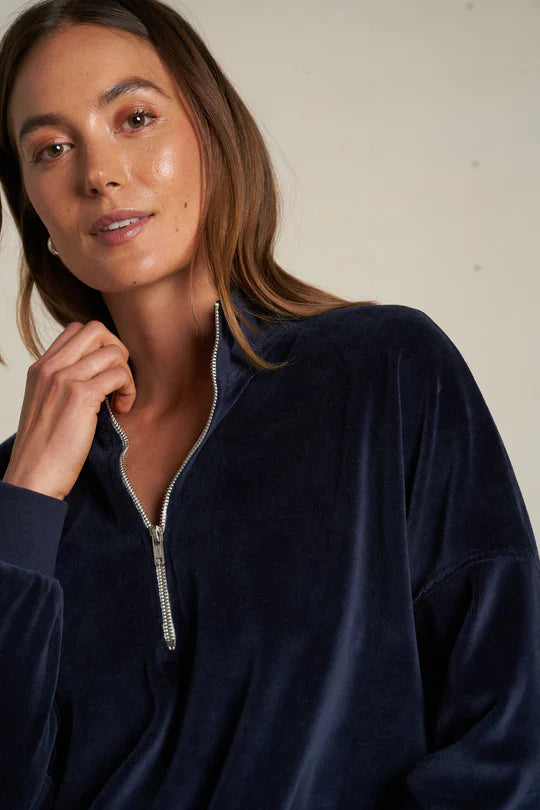 Kiva Velour Sweatshirt in Navy