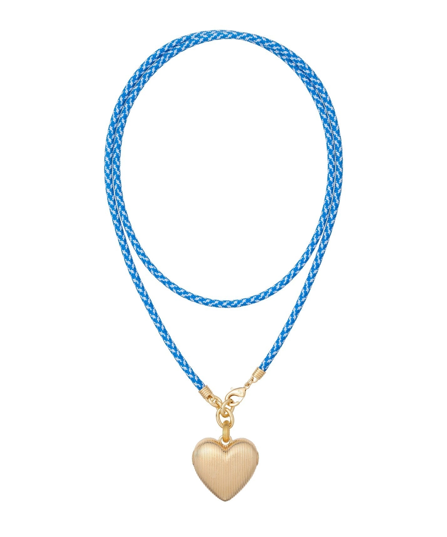 The Long Happy Cord Charm Necklace in Denim w/ Florentine Heart Charm