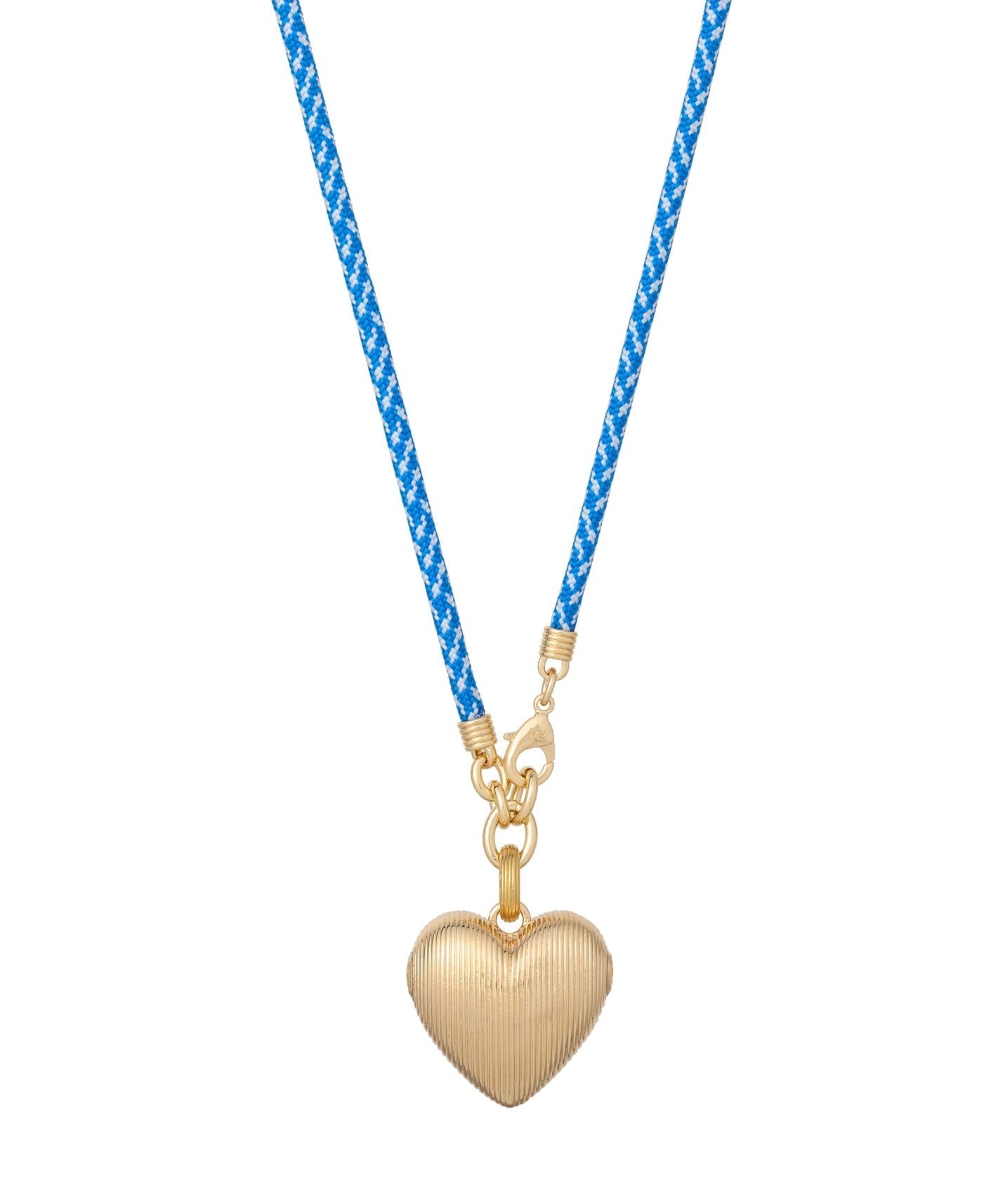 The Long Happy Cord Charm Necklace in Denim w/ Florentine Heart Charm