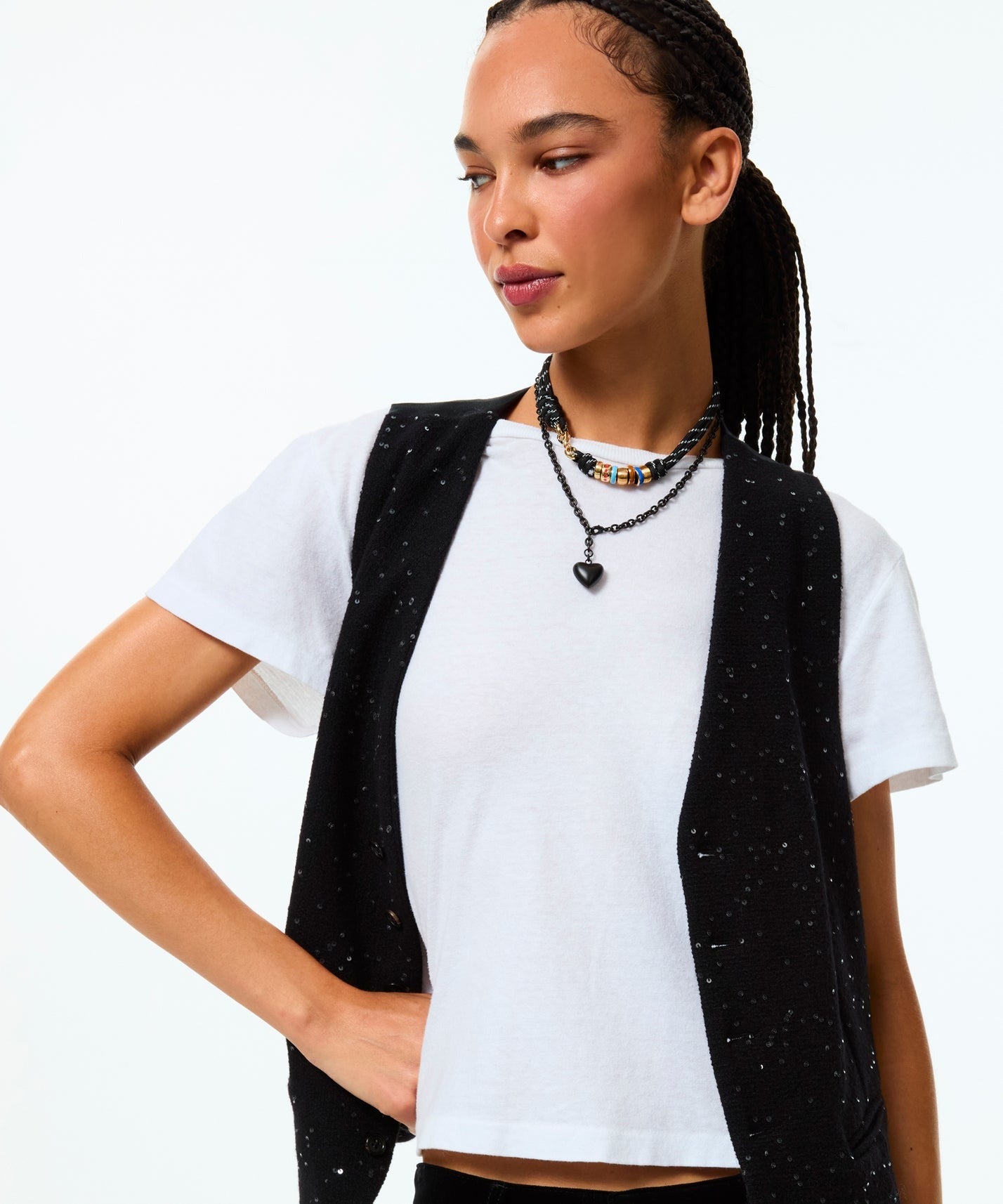 The Mini Puffy Heart Necklace in Black