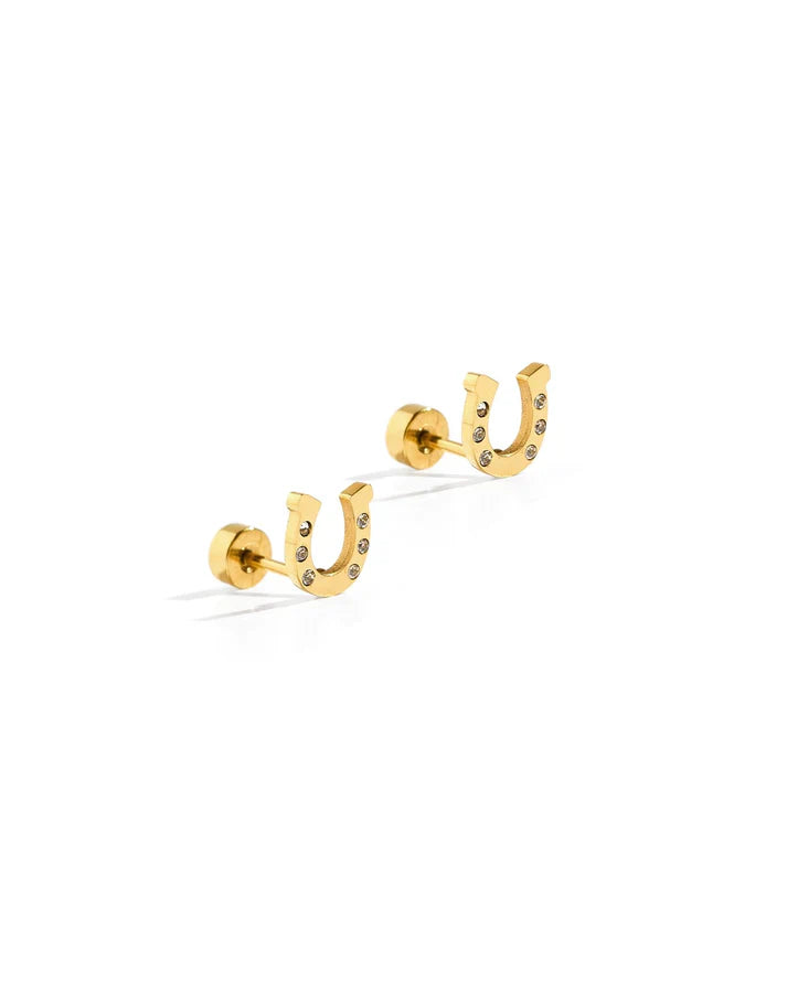 Gold Horseshoe Screwback Studs