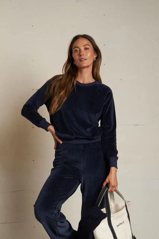Stella Velour Crewneck Sweatshirt in Navy