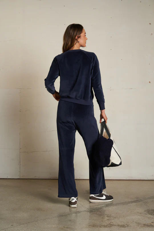 Stella Velour Crewneck Sweatshirt in Navy