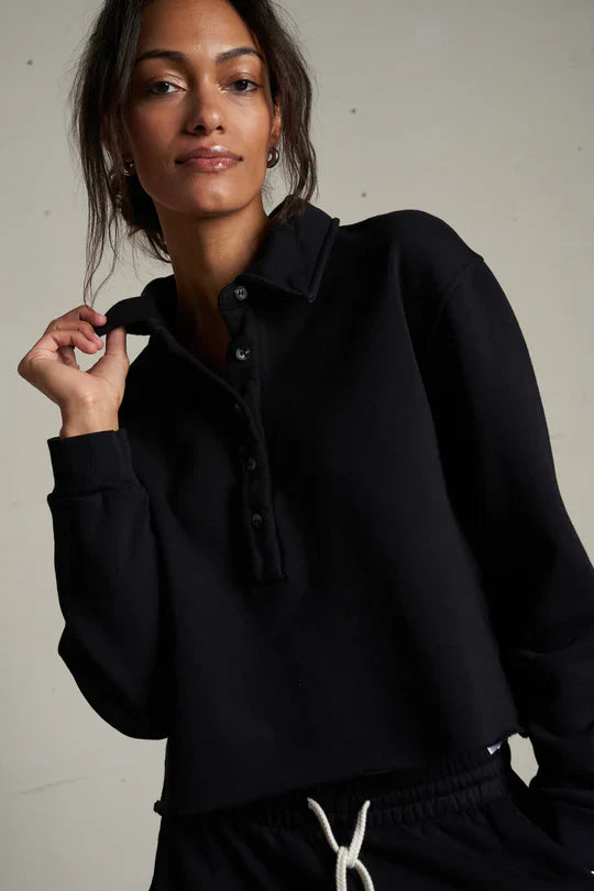 Vinny Collared Sweatshirt in True Black