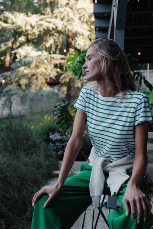 Everett Stripe Tee in Grass Stripe